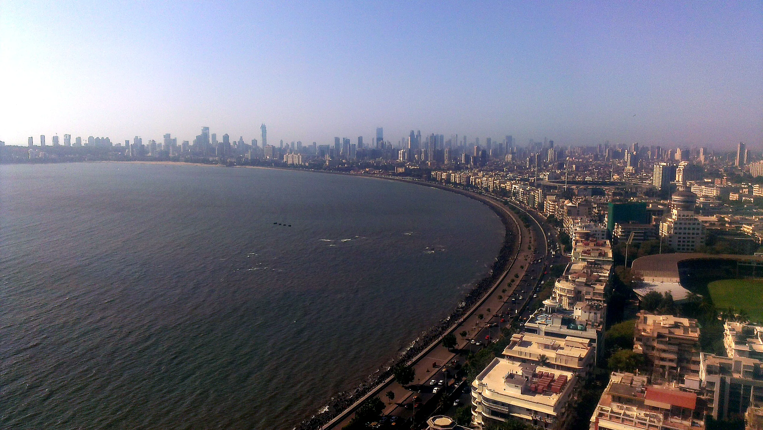 Marine Drive curving towards Nariman Point in south Mumbai