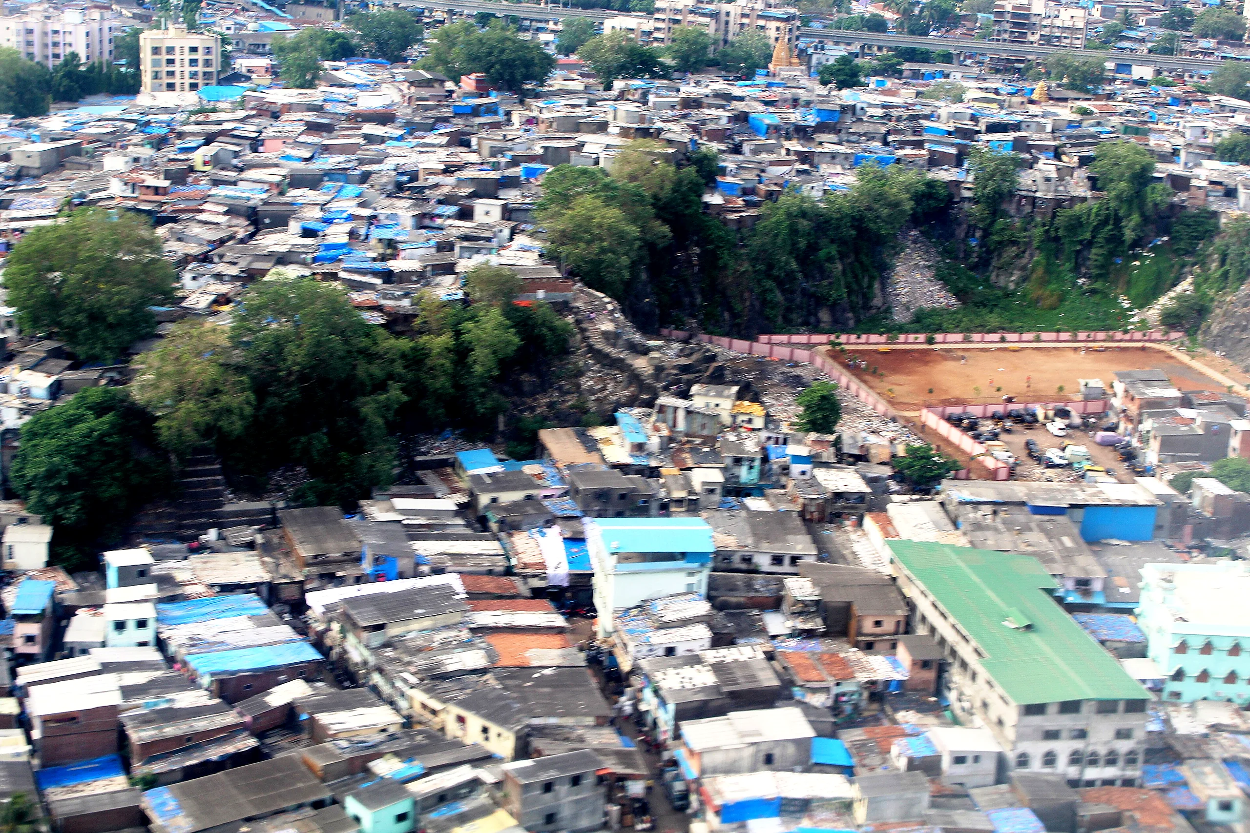 Aerial view of dense informal housing in Mumbai